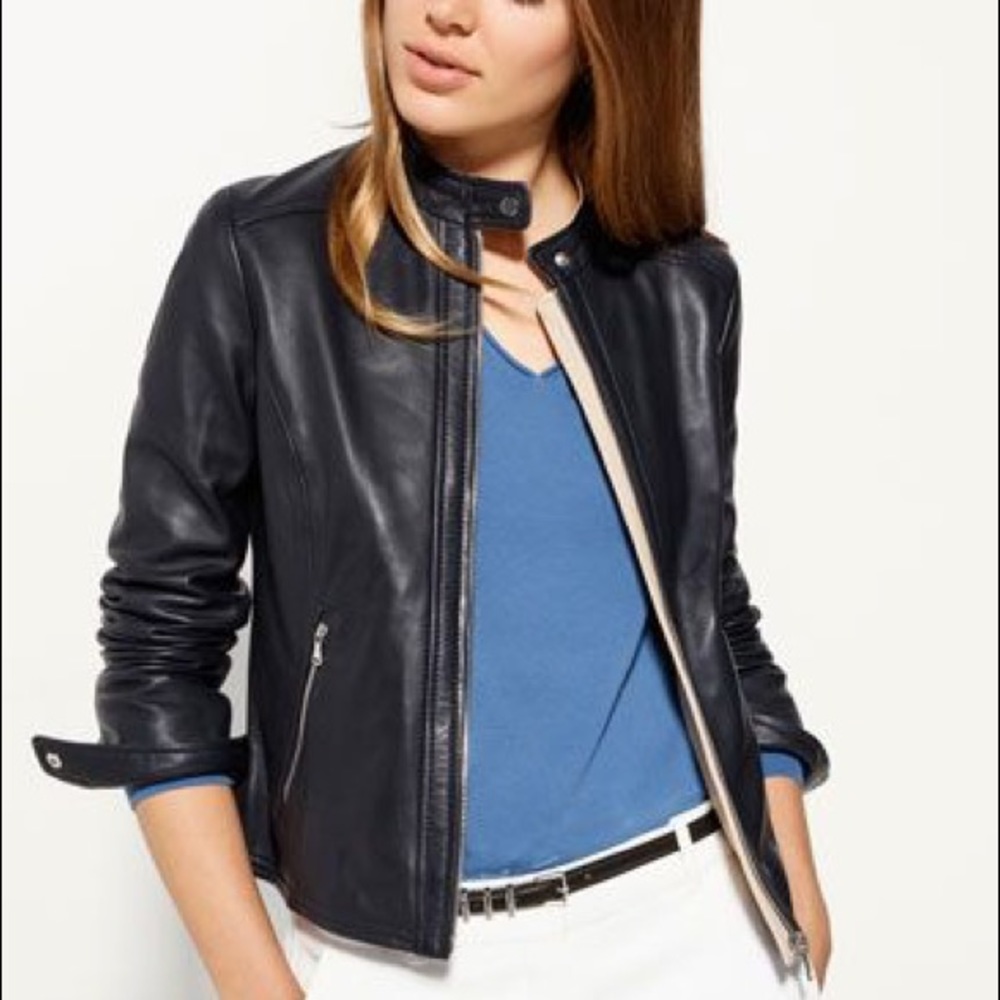 Massimo Dutti Navy Soft Leather Jacket XS